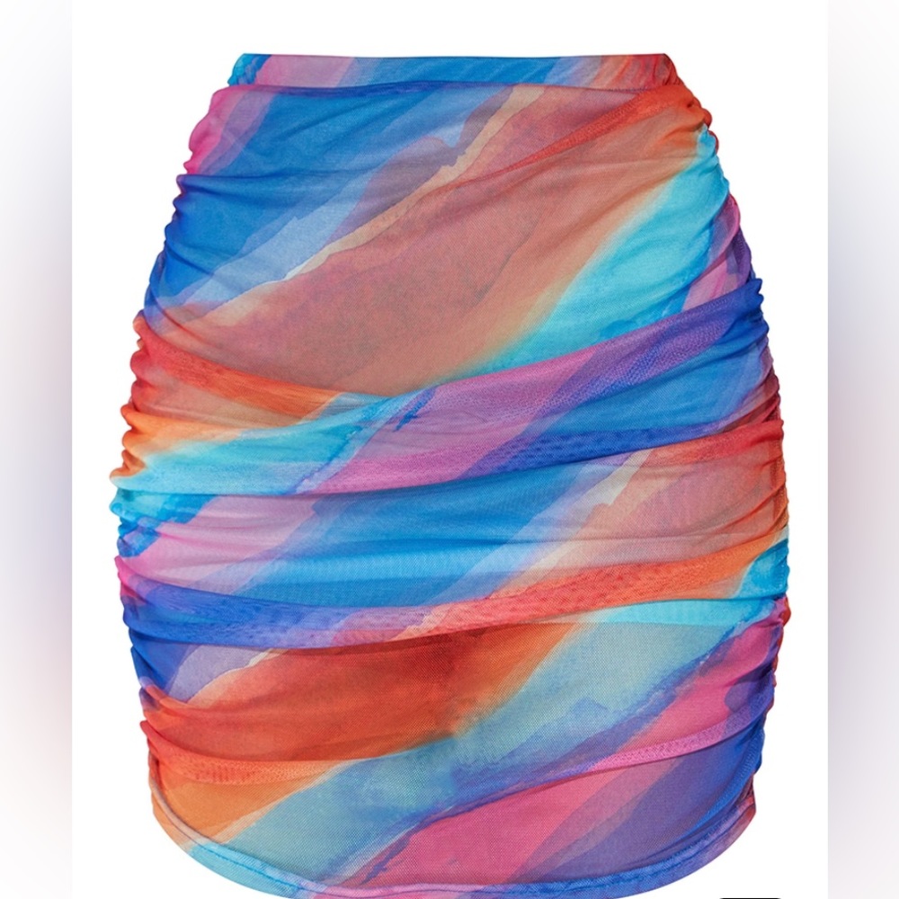 Multi Stripe Print Mesh Mini Skirt